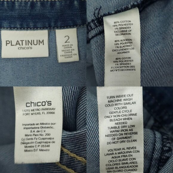 Chicos Platinum Denim Western Jacket Womens 2 US L/12 Rhinestones Long Sleeve - Picture 7 of 16